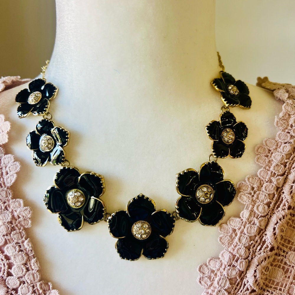 Black Flower Statement Necklace